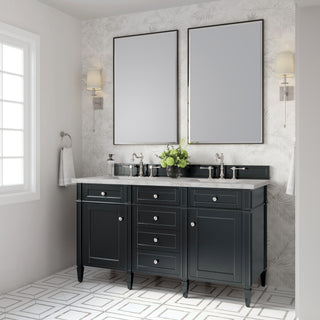 60 Inch Brittany Freestanding Vanity in Black Onyx / Victorian Silver Top