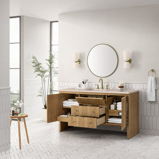 60 Inch Hudson Freestanding Vanity in Light Natural Oak / Eternal Marfil Top