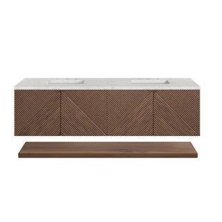 72 Inch Marcello Floating Vanity in Chestnut / Eternal Jasmine Pearl Top