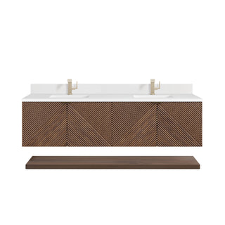 72 Inch Marcello Floating Vanity in Chestnut / White Zeus Top