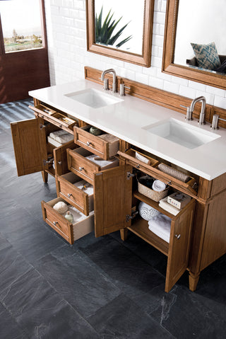 72 Inch Brittany Freestanding Vanity in Saddle Brown / White Zeus Top