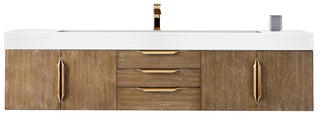 72.375 Inch Columbia Floating Vanity in Latte Oak / Glossy White Top