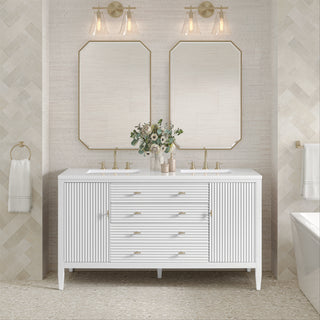 60 Inch Myrrin Freestanding Vanity in Bright White / White Zeus Top
