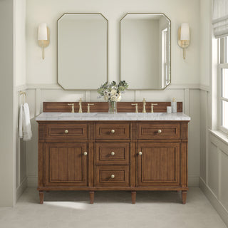 60 Inch Lorelai Freestanding Vanity in Mid-Century Walnut / Eternal Jasmine Pearl Top