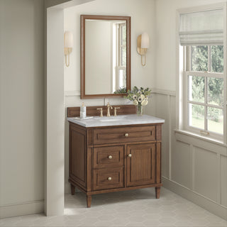 36 Inch Lorelai Freestanding Vanity in Mid-Century Walnut / Victorian Silver Top