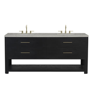 72 Inch Lucian Freestanding Vanity in Carbon Oak / Victorian Silver Top