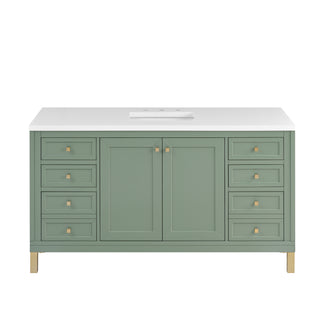 60 Inch Chicago Freestanding Vanity in Smokey Celadon / White Zeus Top