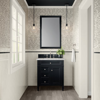 30 Inch Brittany Freestanding Vanity in Black Onyx / Victorian Silver Top