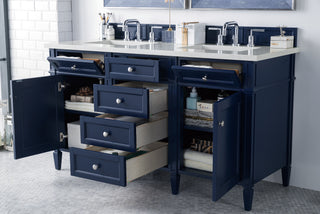 60 Inch Brittany Freestanding Vanity in Victory Blue / Eternal Jasmine Pearl Top