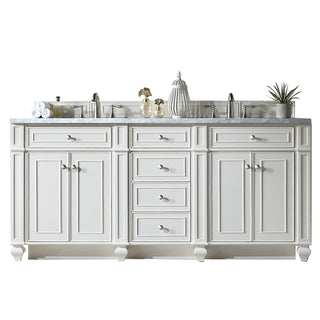 72 Inch Bristol Freestanding Vanity in Bright White / Carrara White Top