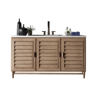 60 Inch Portland Freestanding Vanity in Whitewashed Walnut / Arctic Fall Top