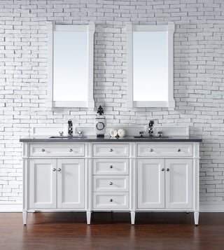 72 Inch Brittany Freestanding Vanity in Bright White / Charcoal Soapstone Top