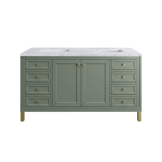60 Inch Chicago Freestanding Vanity in Smokey Celadon / Carrara White Top
