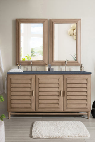60 Inch Portland Freestanding Vanity in Whitewashed Walnut / Charcoal Soapstone Top