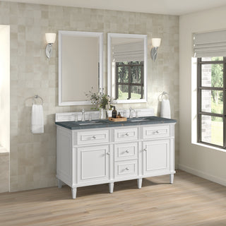 60 Inch Lorelai Freestanding Vanity in Bright White / Parisien Bleu Top