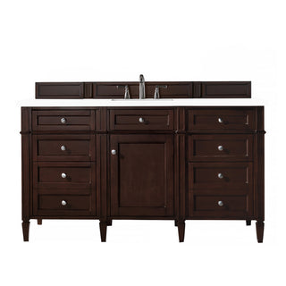 60 Inch Brittany Freestanding Vanity in Burnished Mahogany / White Zeus Top