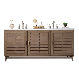 72 Inch Portland Freestanding Vanity in Whitewashed Walnut / White Zeus Top