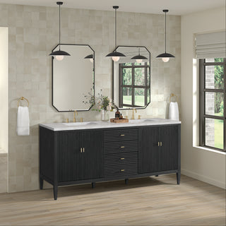 72 Inch Myrrin Freestanding Vanity in Carbon Oak / Victorian Silver Top