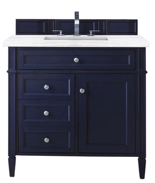 36 Inch Brittany Freestanding Vanity in Victory Blue / Arctic Fall Solid Surface Top