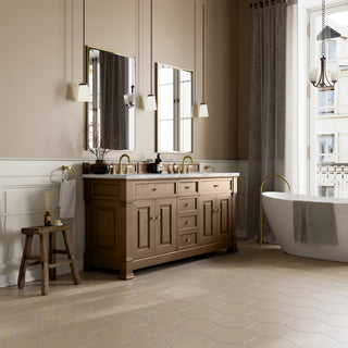72 Inch Brookfield Freestanding Vanity in Pecan / Carrara White Top