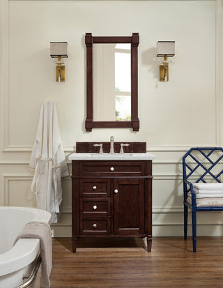 30 Inch Brittany Freestanding Vanity in Burnished Mahogany / Eternal Jasmine Pearl Top