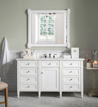 60 Inch Brittany Freestanding Vanity in Bright White / Carrara White Top