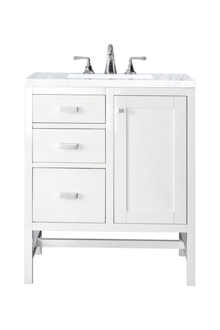 30 Inch Addison Freestanding Vanity in Glossy White / Carrara White Top