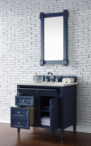 36 Inch Brittany Freestanding Vanity in Victory Blue / Eternal Jasmine Pearl Top
