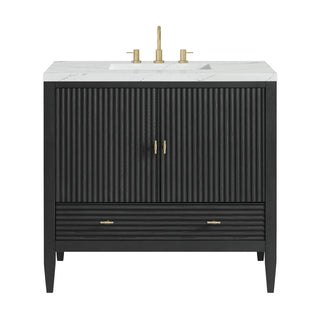 36 Inch Myrrin Freestanding Vanity in Carbon Oak / Ethereal Noctis Top