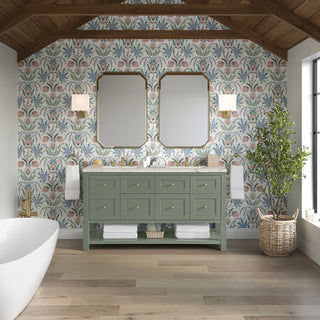 60 Inch Breckenridge Freestanding Vanity in Smokey Celadon / Victorian Silver Top