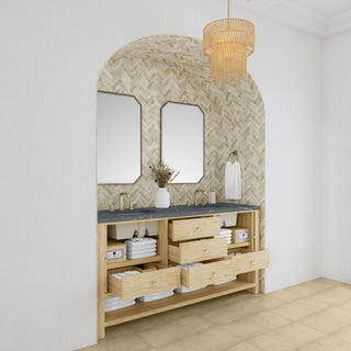 72 Inch Marigot Freestanding Vanity in Sunwashed Oak / Parisien Bleu Top