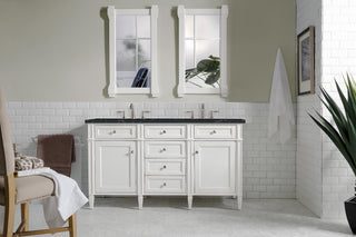 60 Inch Brittany Freestanding Vanity in Bright White / Charcoal Soapstone Top
