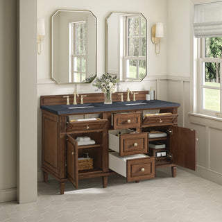 60 Inch Lorelai Freestanding Vanity in Mid-Century Walnut / Charcoal Soapstone Top