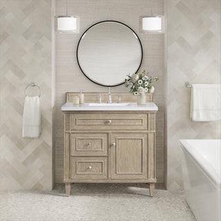 36 Inch Lorelai Freestanding Vanity in Whitewashed Oak / Arctic Fall Top