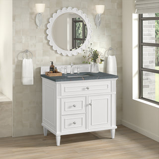 36 Inch Lorelai Freestanding Vanity in Bright White / Parisien Bleu Top