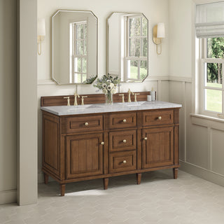 60 Inch Lorelai Freestanding Vanity in Mid-Century Walnut / Eternal Jasmine Pearl Top