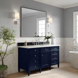 60 Inch Brittany Freestanding Vanity in Victory Blue / White Zeus Top
