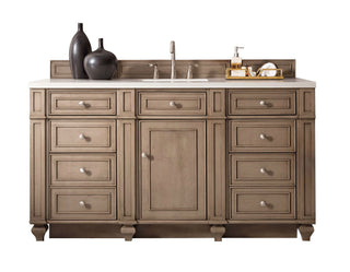 60 Inch Bristol Freestanding Vanity in Whitewashed Walnut / White Zeus Top