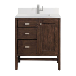 30 Inch Addison Freestanding Vanity in Mid-Century Acacia / White Zeus Top