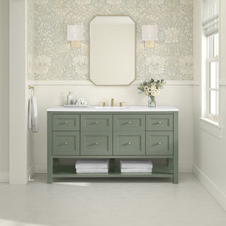 60 Inch Breckenridge Freestanding Vanity in Smokey Celadon / White Zeus Top