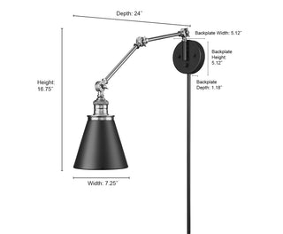 Evonne 1-Light Swing Arm Sconce Light Matte Black/Vintage Brass