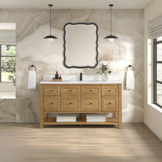 60 Inch Breckenridge Freestanding Vanity in Light Natural Oak / White Zeus Top