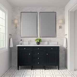 60 Inch Brittany Freestanding Vanity in Black Onyx / White Zeus Top