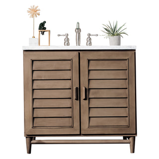 36 Inch Portland Freestanding Vanity in Whitewashed Walnut / Eternal Jasmine Pearl Top
