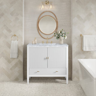 36 Inch Myrrin Freestanding Vanity in Bright White / Carrara White Top