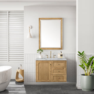 36 Inch Laurent Dual Mount Vanity in Light Natural Oak / Carrara White Top