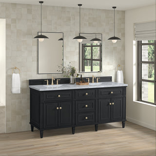 72 Inch Lorelai Freestanding Vanity in Black Onyx / Carrara White Top