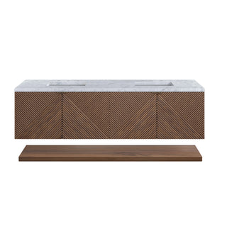 72 Inch Marcello Floating Vanity in Chestnut / Carrara White Top