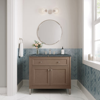 36 Inch Chicago Freestanding Vanity in Walnut Whisper / Parisien Bleu Top