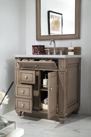30 Inch Bristol Freestanding Vanity in Whitewashed Walnut / Ethereal Noctis Top